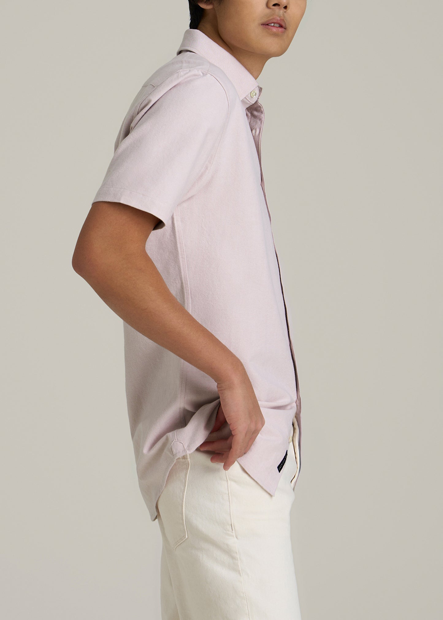 Short Sleeve Oxford Button Shirt For Tall Men in Burnished Lilac