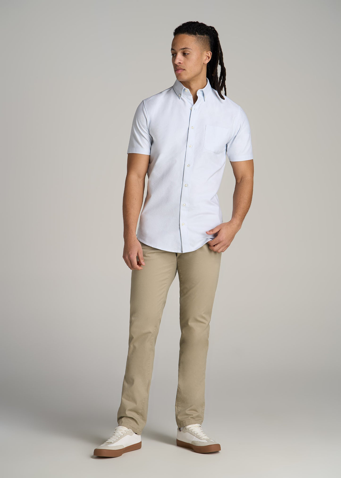 Short Sleeve Oxford Button Shirt For Tall Men in Light Blue