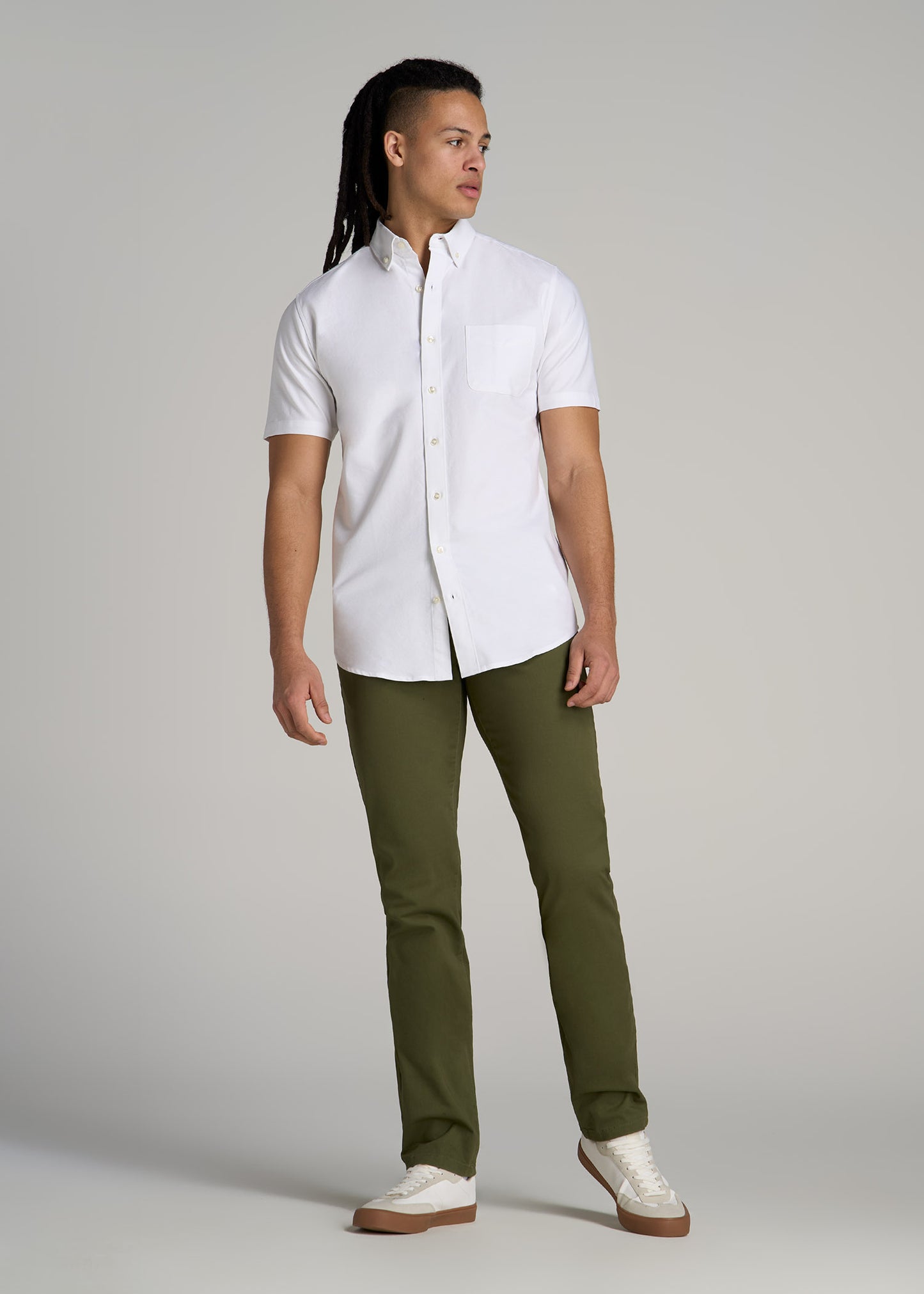 Short Sleeve Oxford Button Shirt For Tall Men in White