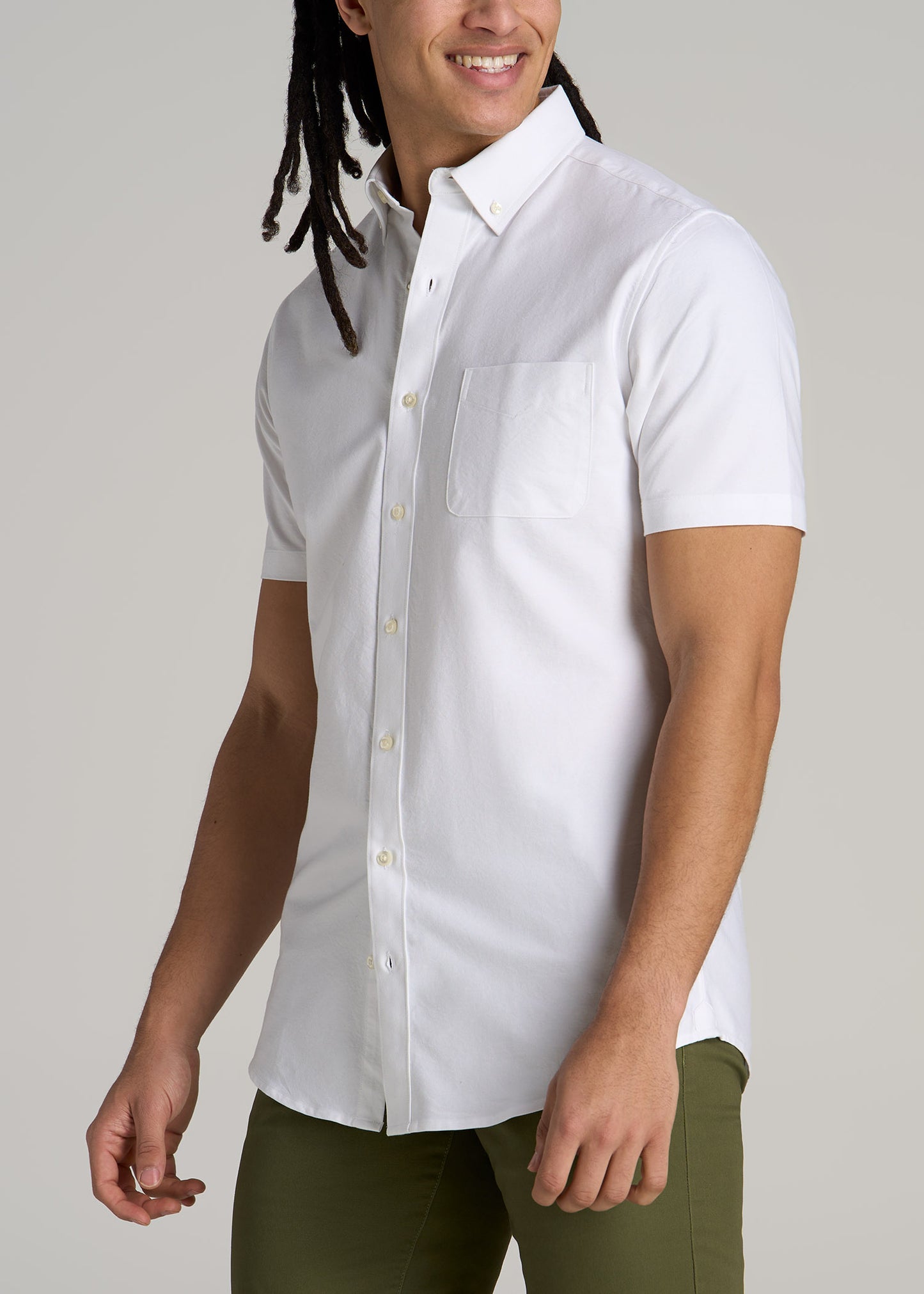 Short Sleeve Oxford Button Shirt For Tall Men in White