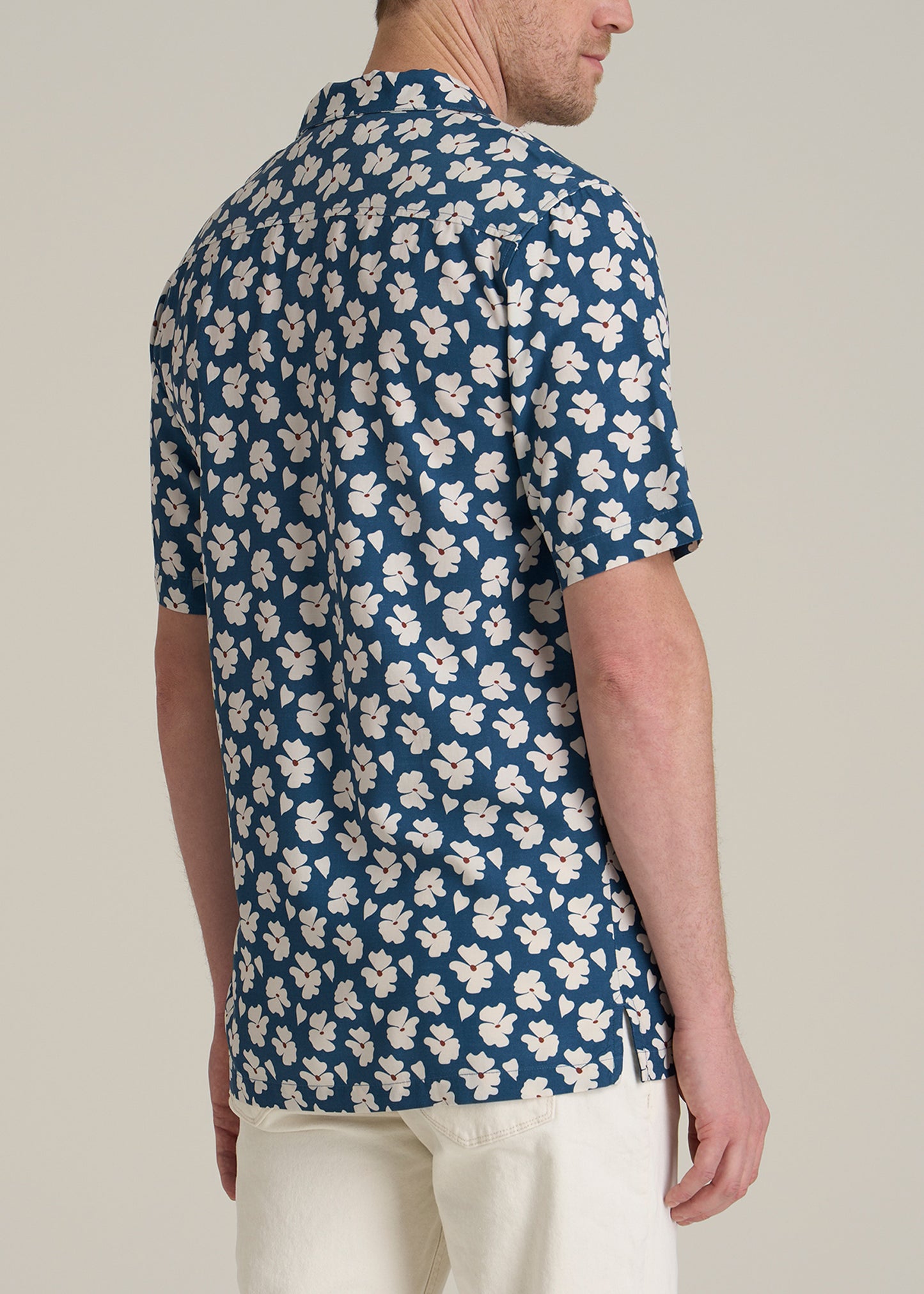 Short Sleeve Resort Shirt for Tall Men in Bright Blue Floral