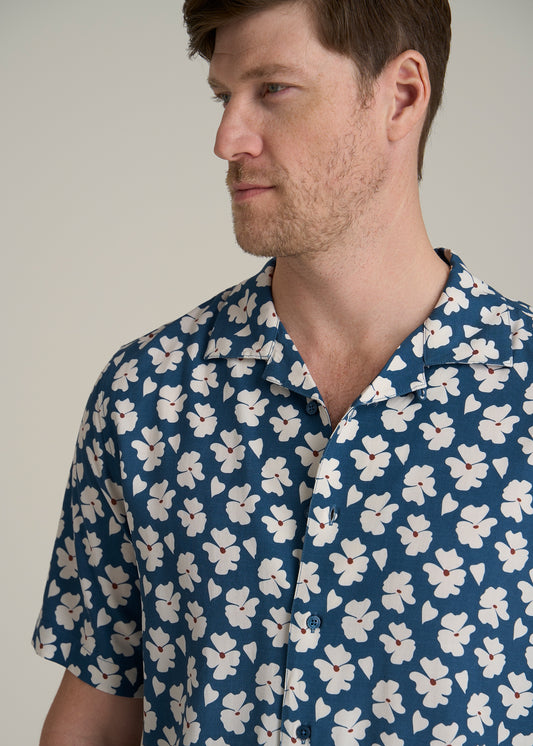 Short Sleeve Resort Shirt for Tall Men in Bright Blue Floral