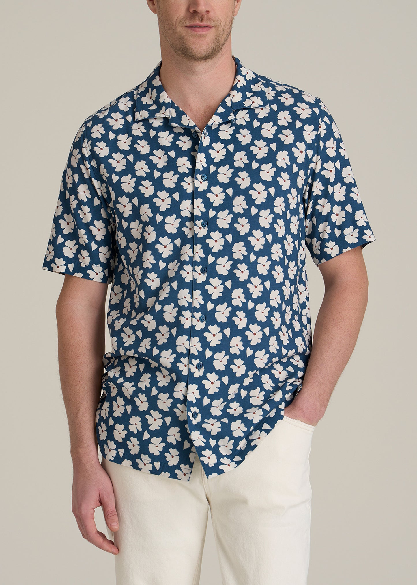 Short Sleeve Resort Shirt for Tall Men in Bright Blue Floral