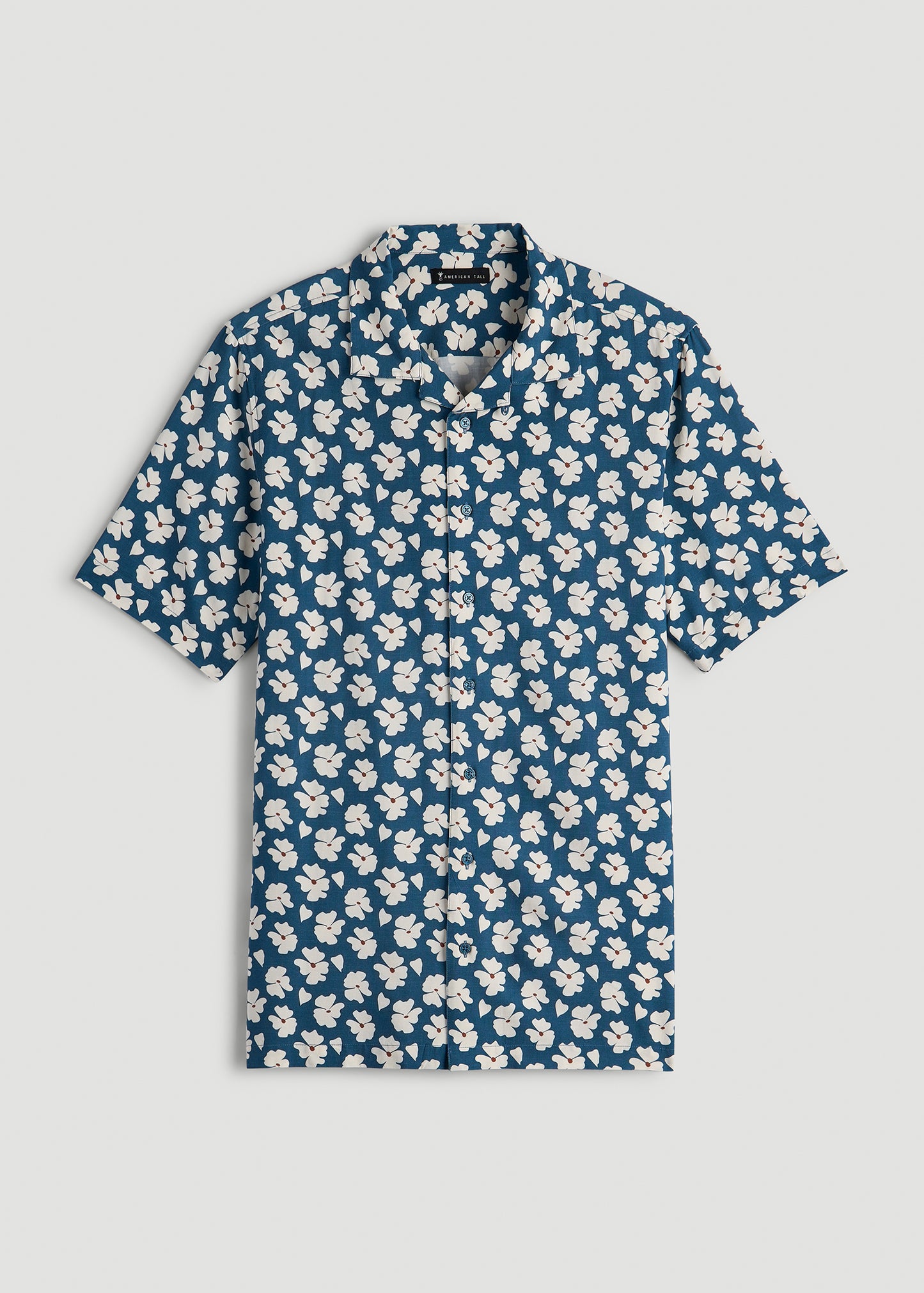 Short Sleeve Resort Shirt for Tall Men in Bright Blue Floral