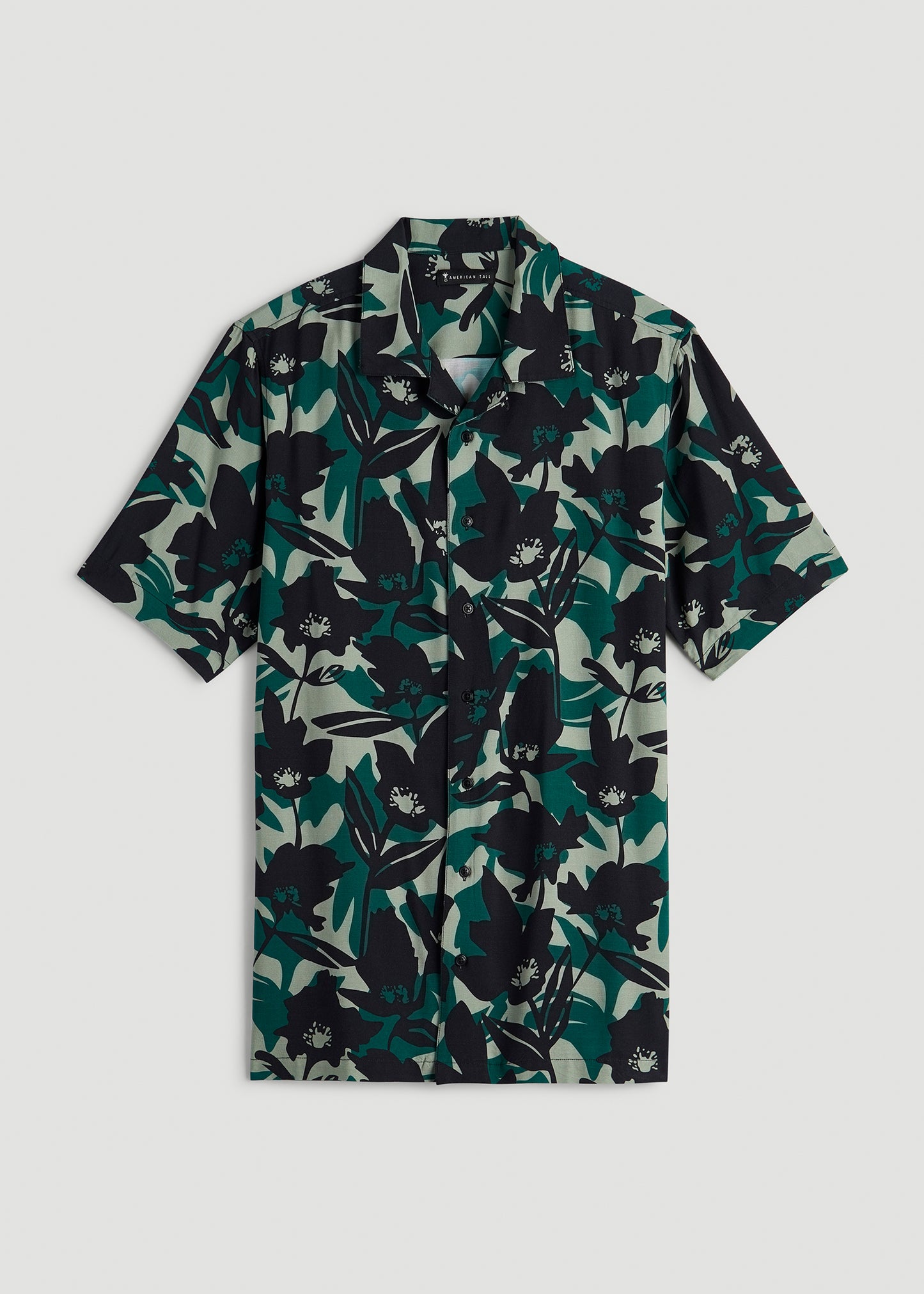 Short Sleeve Resort Shirt for Tall Men in Green and Black Floral