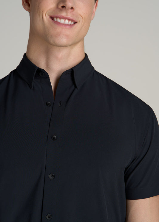 Short Sleeve Traveler Stretch Button Shirt for Tall Men in Black