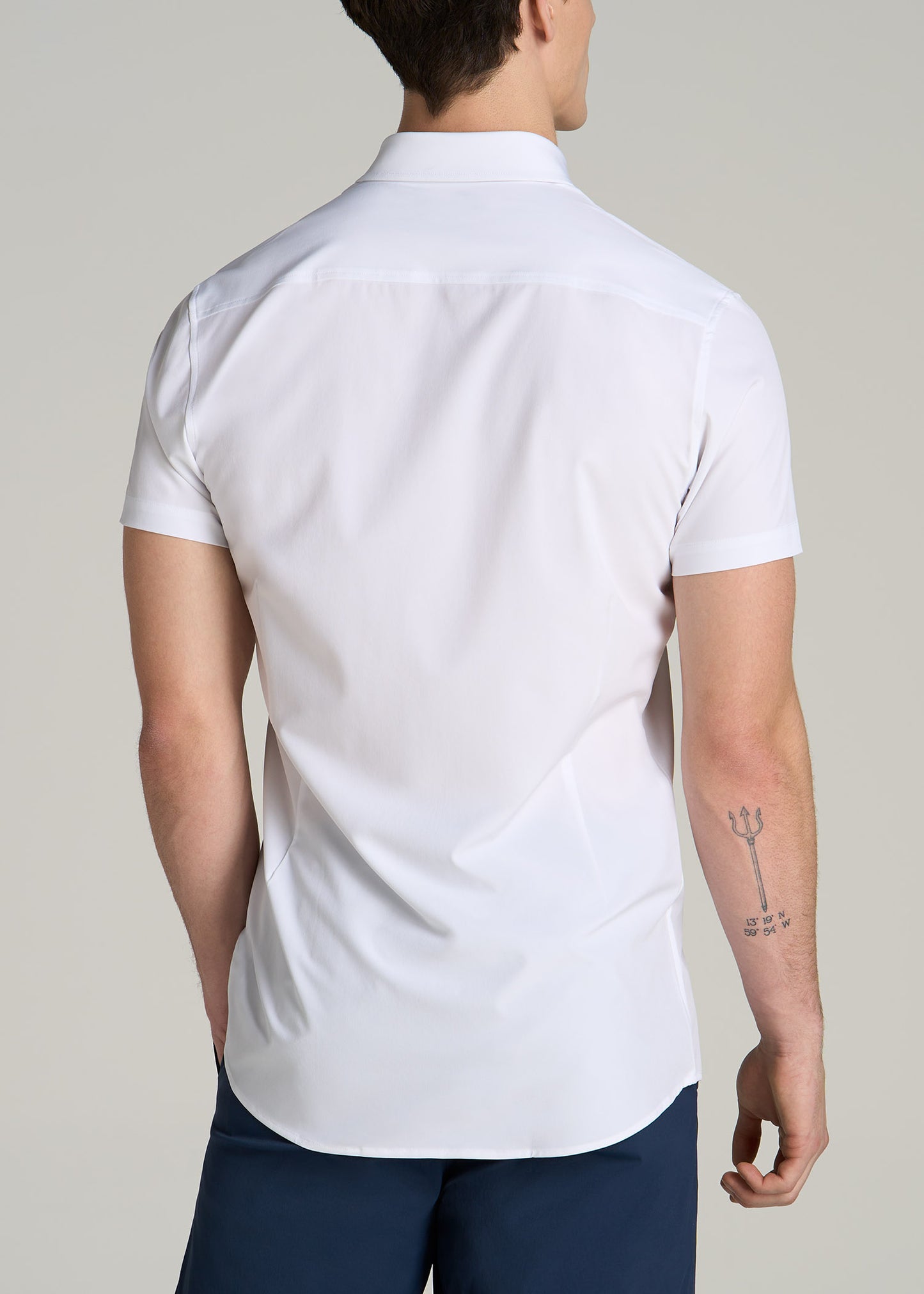 Short Sleeve Traveler Stretch Button Shirt for Tall Men in Bright White