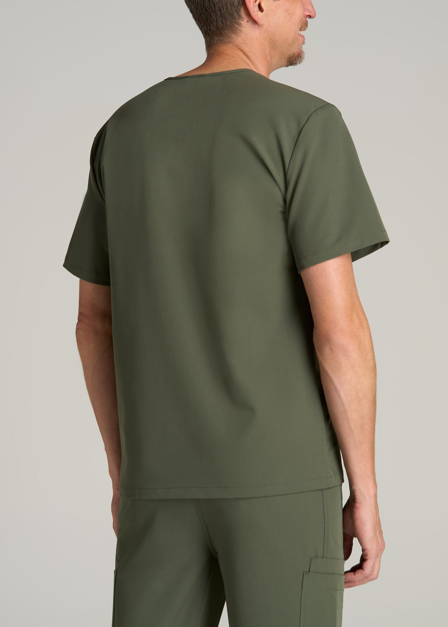 Short-Sleeve V-Neck Scrub Top for Tall Men in Clover Green