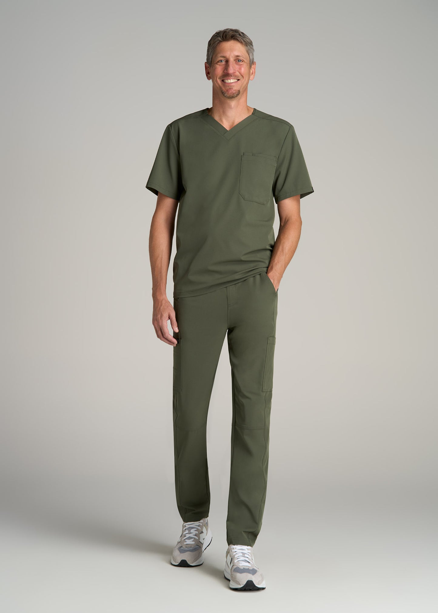 Short-Sleeve V-Neck Scrub Top for Tall Men in Clover Green