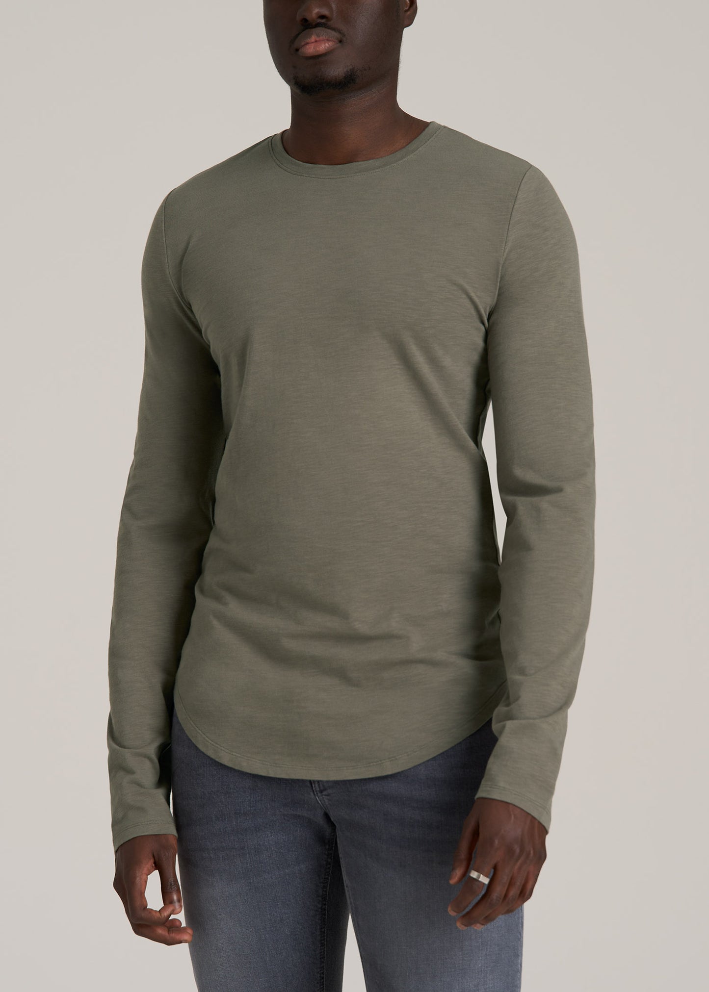 Slub Long Sleeve Scoop Tall Men's Tee in Camper Green