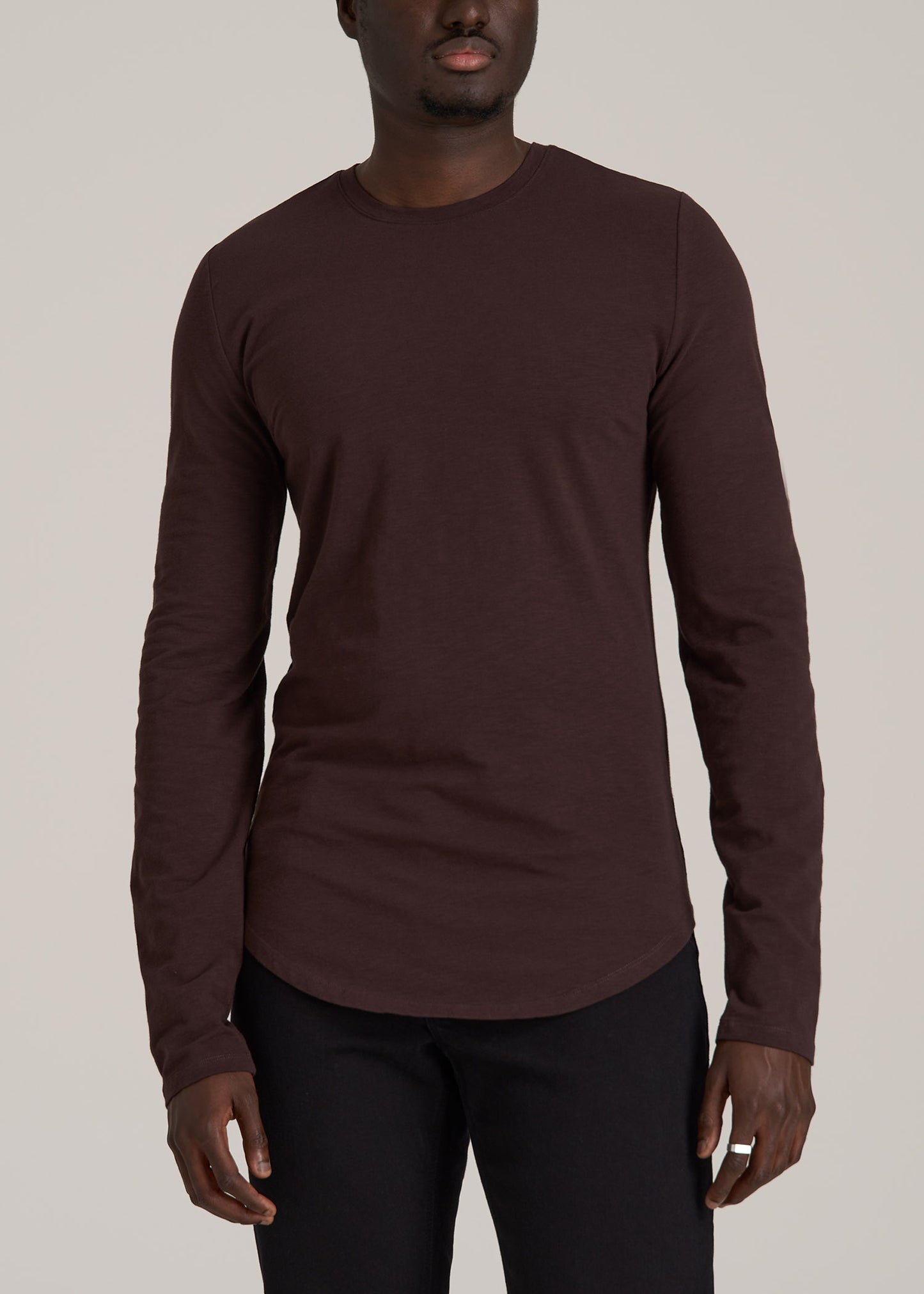 Slub Long Sleeve Scoop Tall Men's Tee in Oxblood