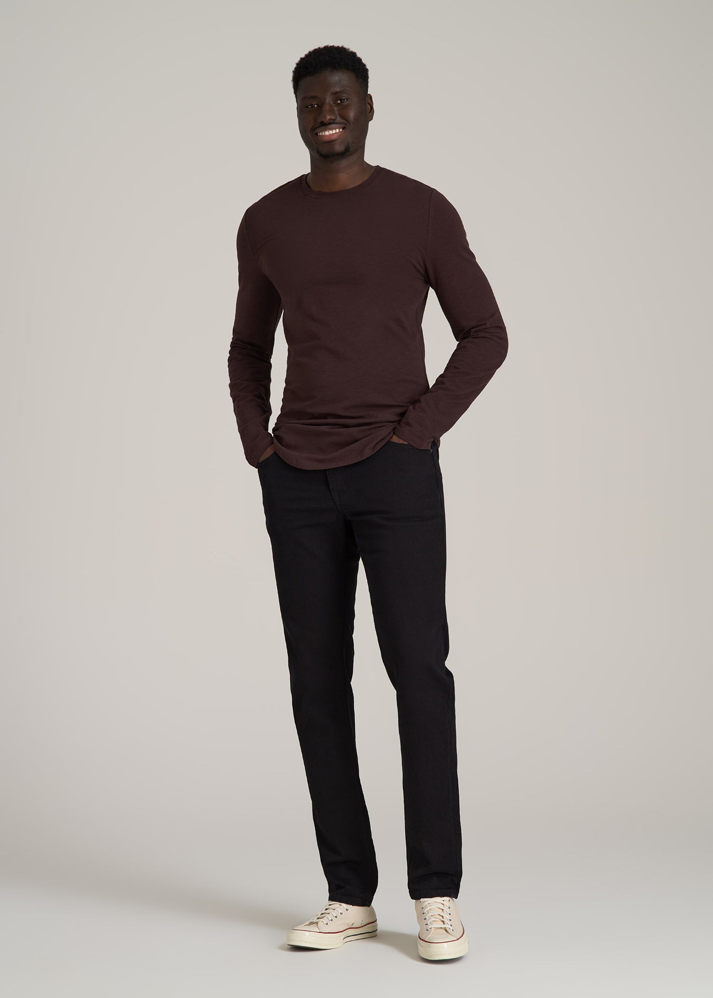 Slub Long Sleeve Scoop Tall Men's Tee in Oxblood