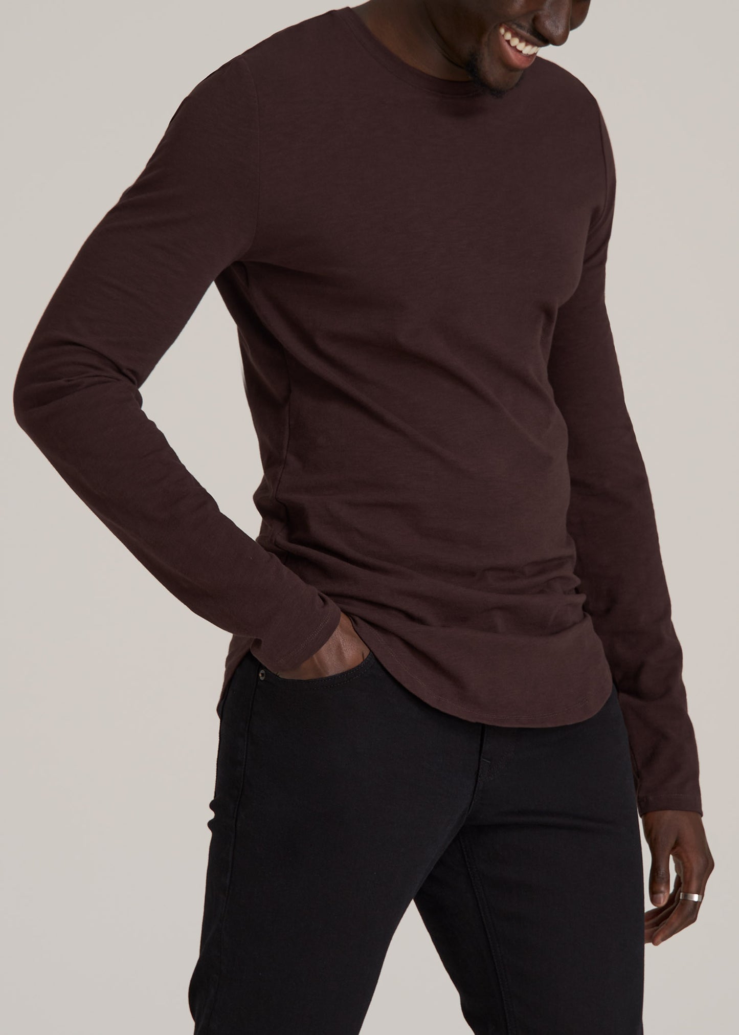 Slub Long Sleeve Scoop Tall Men's Tee in Oxblood