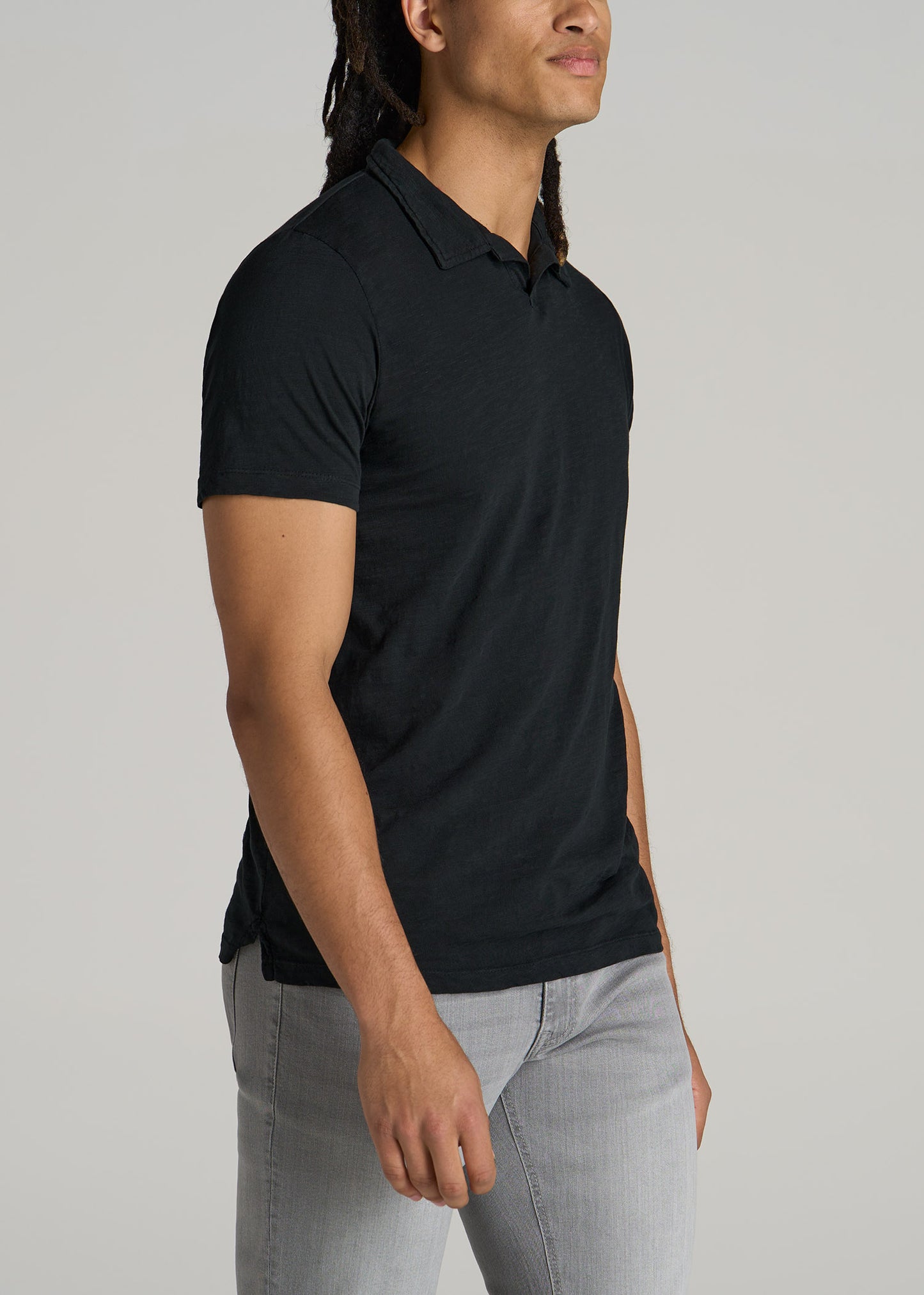 American-Tall-Men-Slub-Polo-Shirt-Black-side