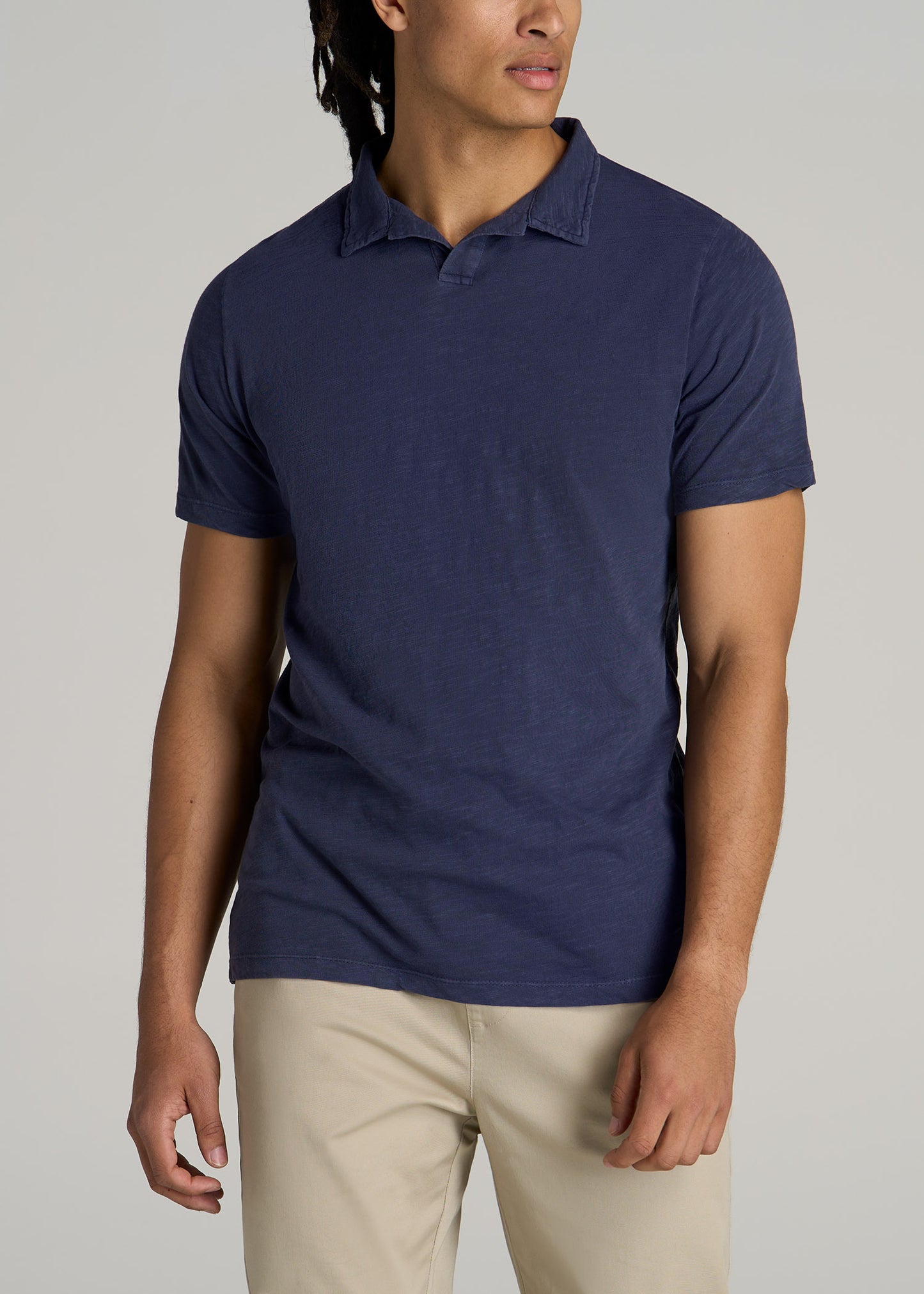 American-Tall-Men-Slub-Polo-Shirt-Navy-front