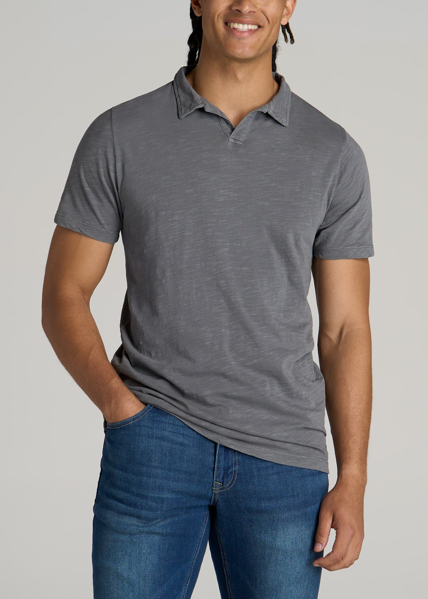 American-Tall-Men-Slub-Polo-Shirt-Slate-front