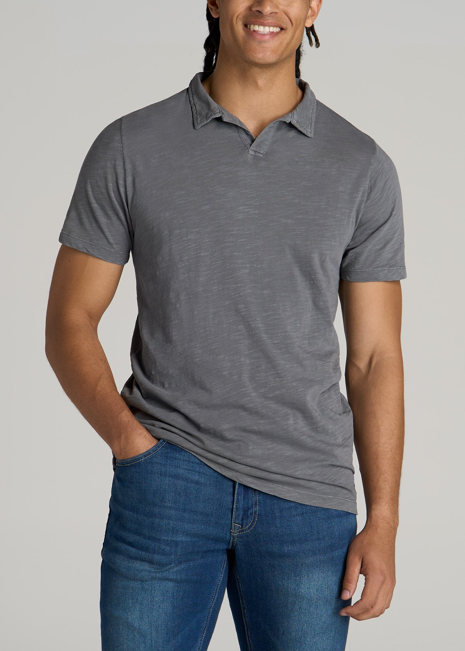 American-Tall-Men-Slub-Polo-Shirt-Slate-front