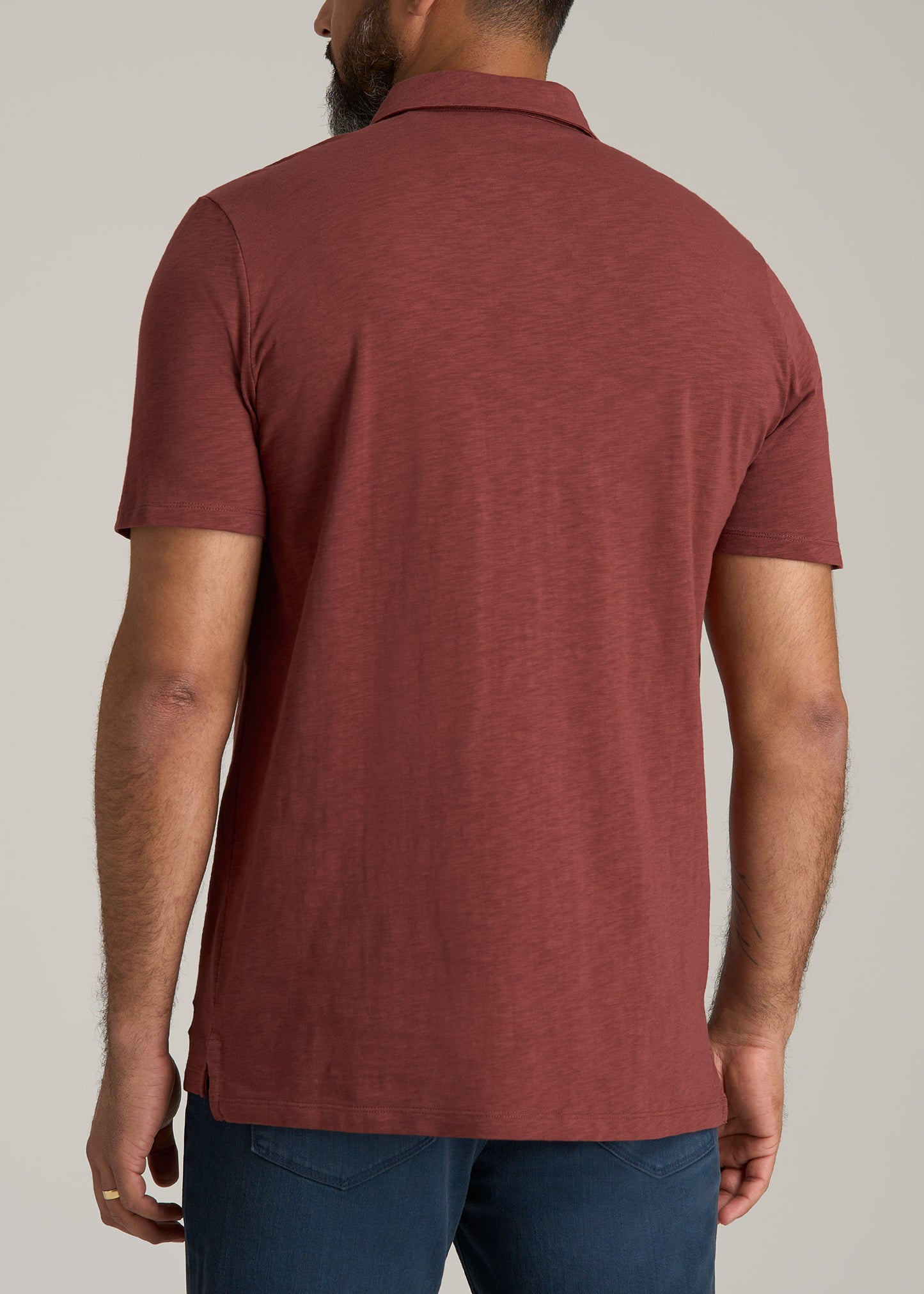 Slub Self Collar Tall Polo Shirt in Intense Rust