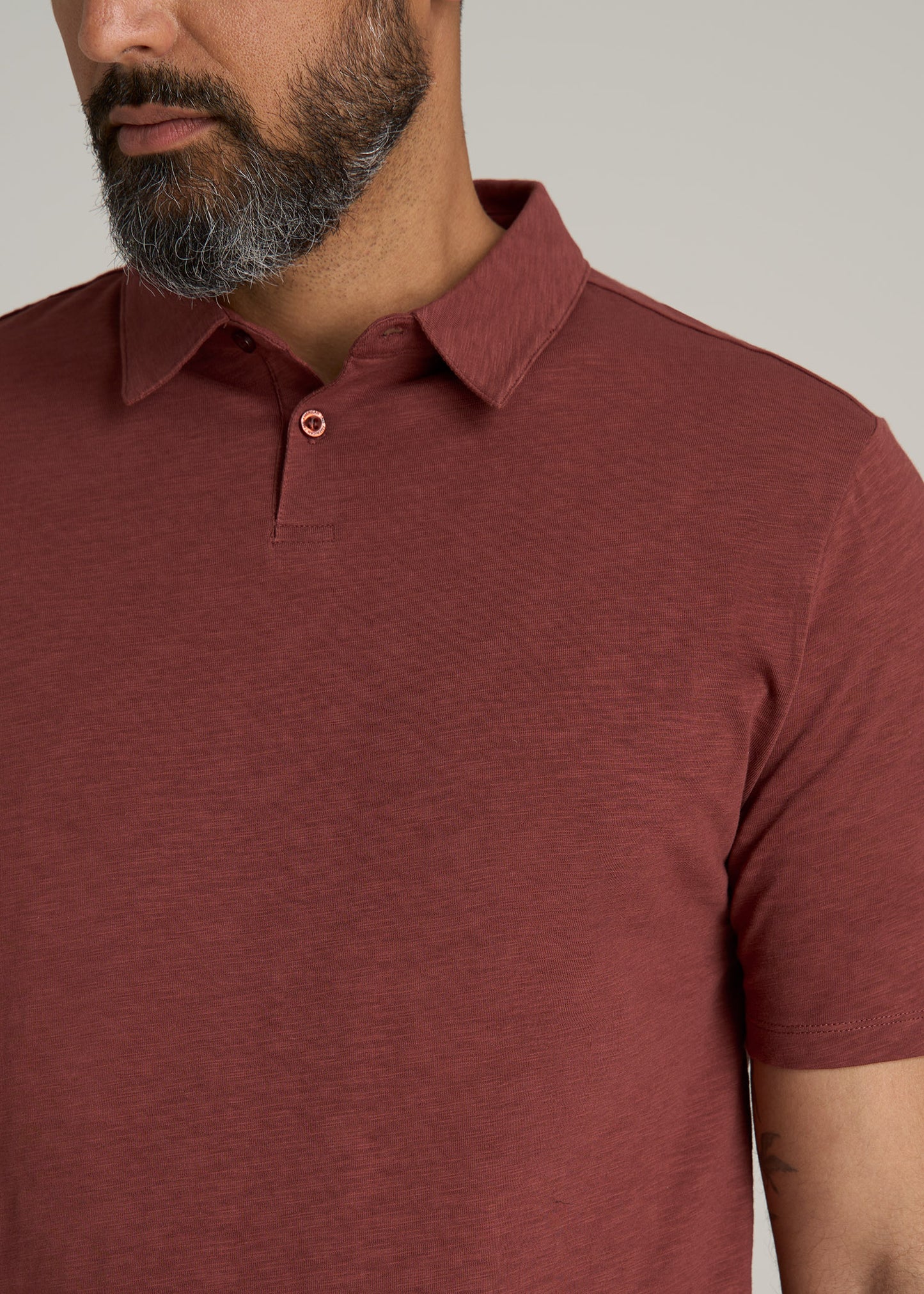 Slub Self Collar Tall Polo Shirt in Intense Rust