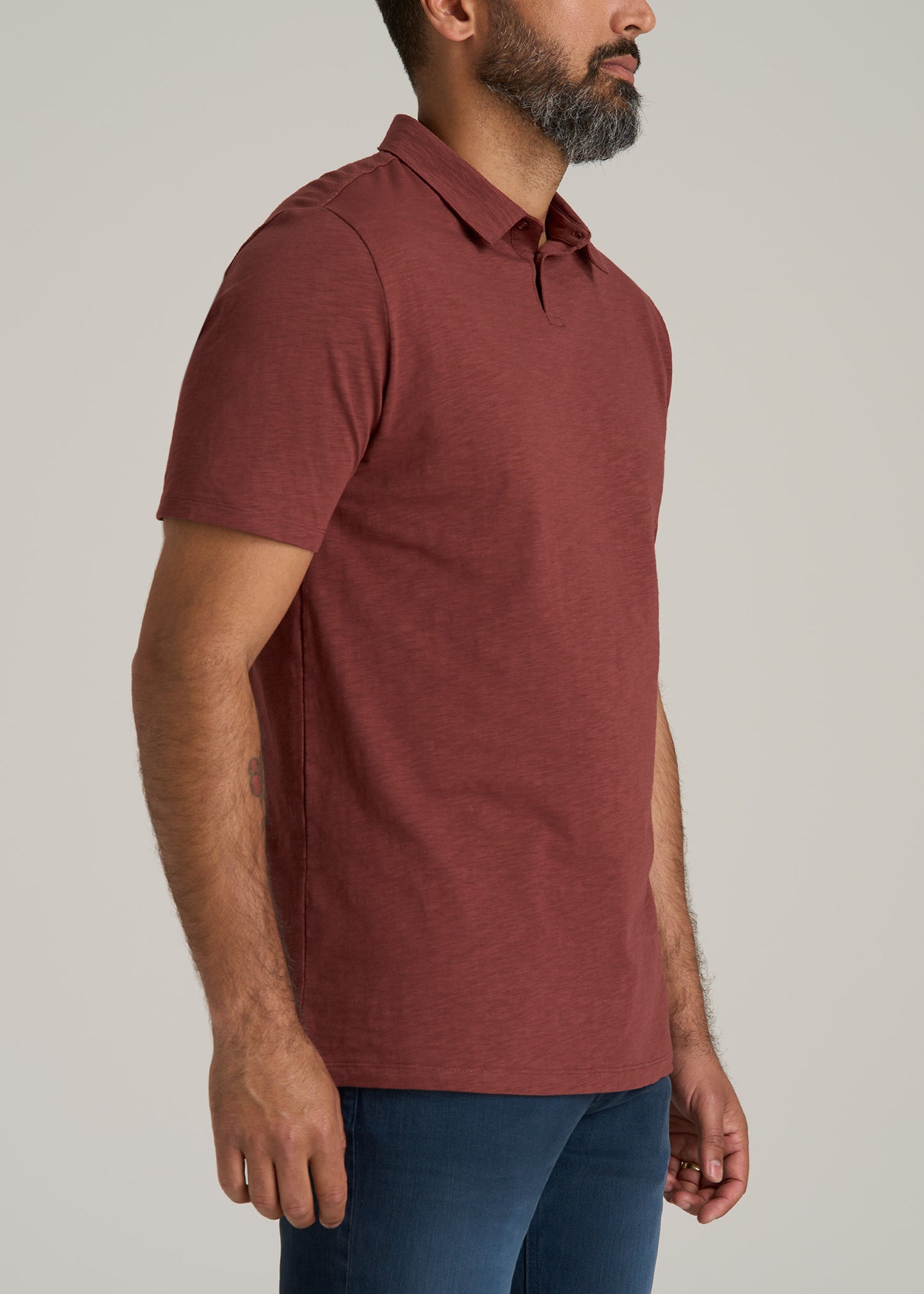 Slub Self Collar Tall Polo Shirt in Intense Rust