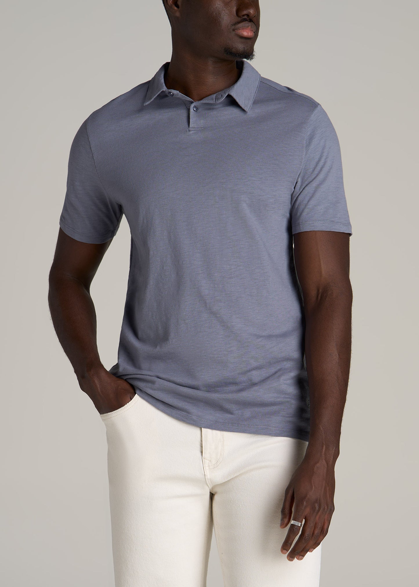 Slub Self Collar Tall Polo Shirt in Skyline Grey