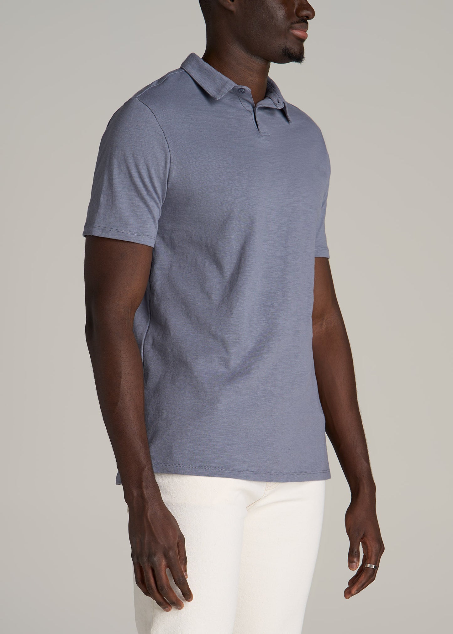 Slub Self Collar Tall Polo Shirt in Skyline Grey