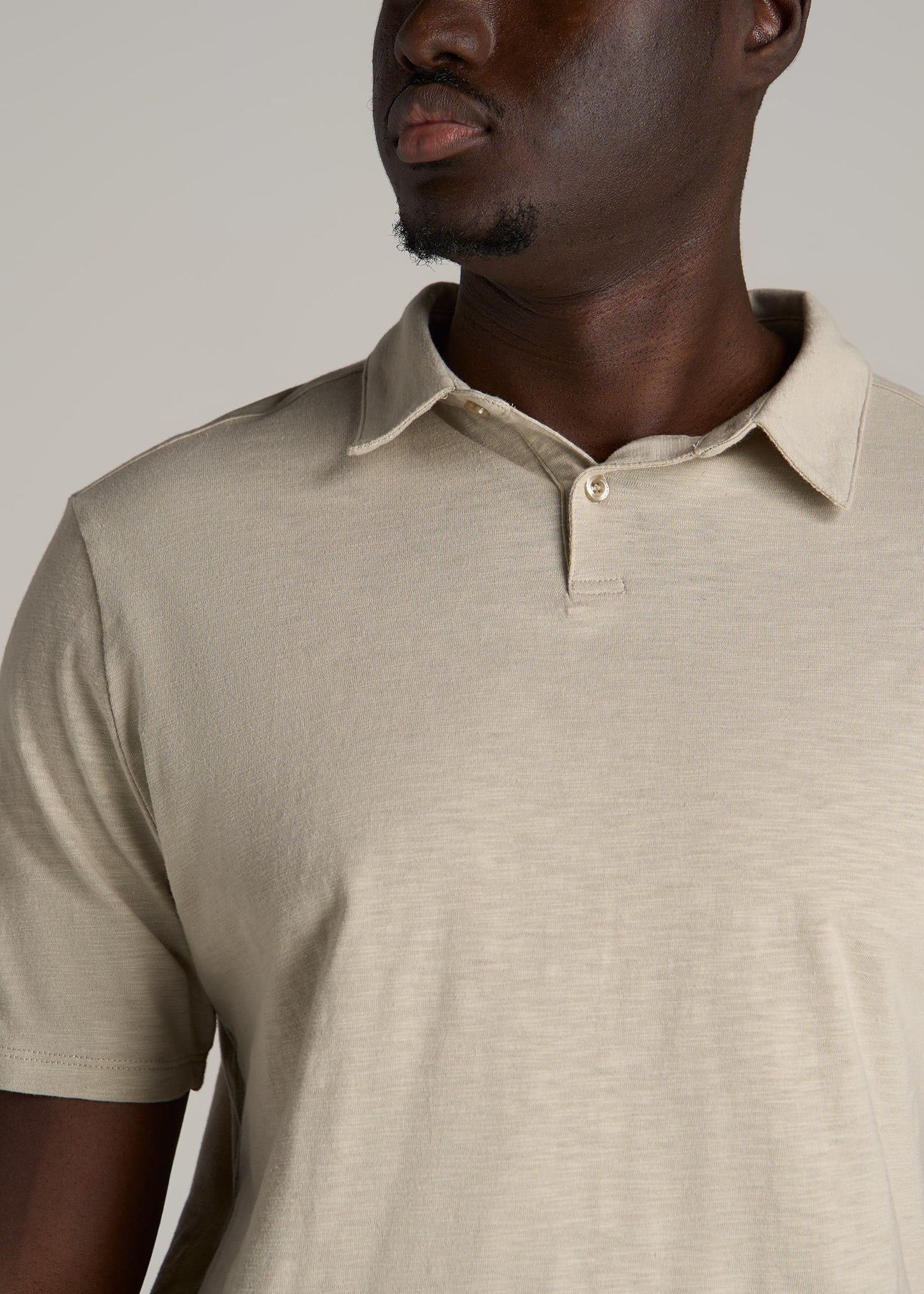 Slub Self Collar Tall Polo Shirt in Stone