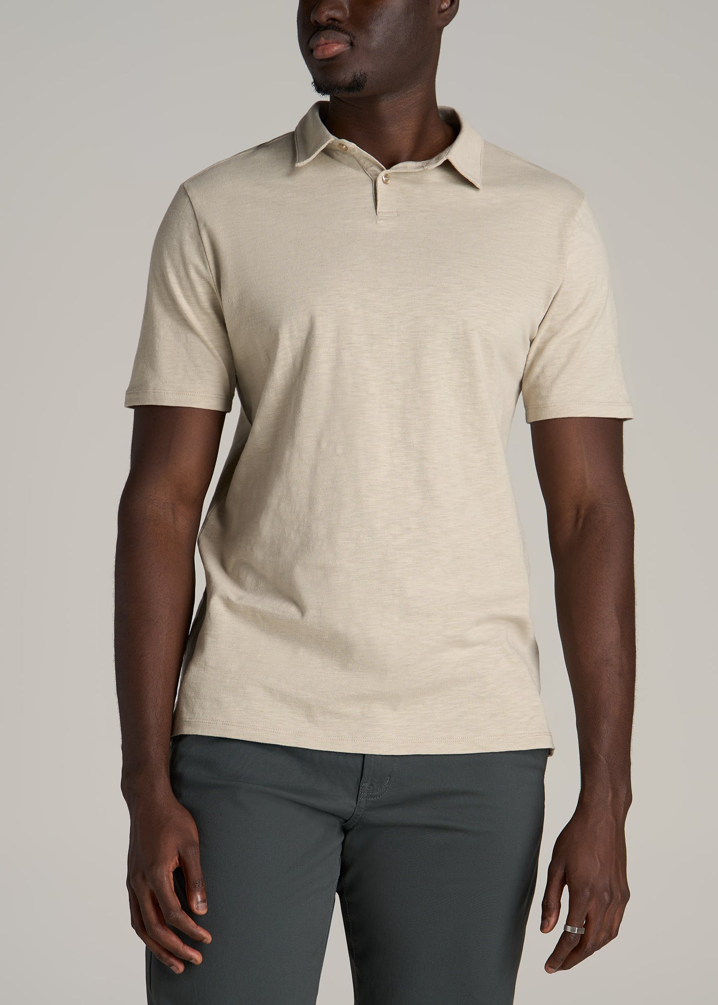 Slub Self Collar Tall Polo Shirt in Stone