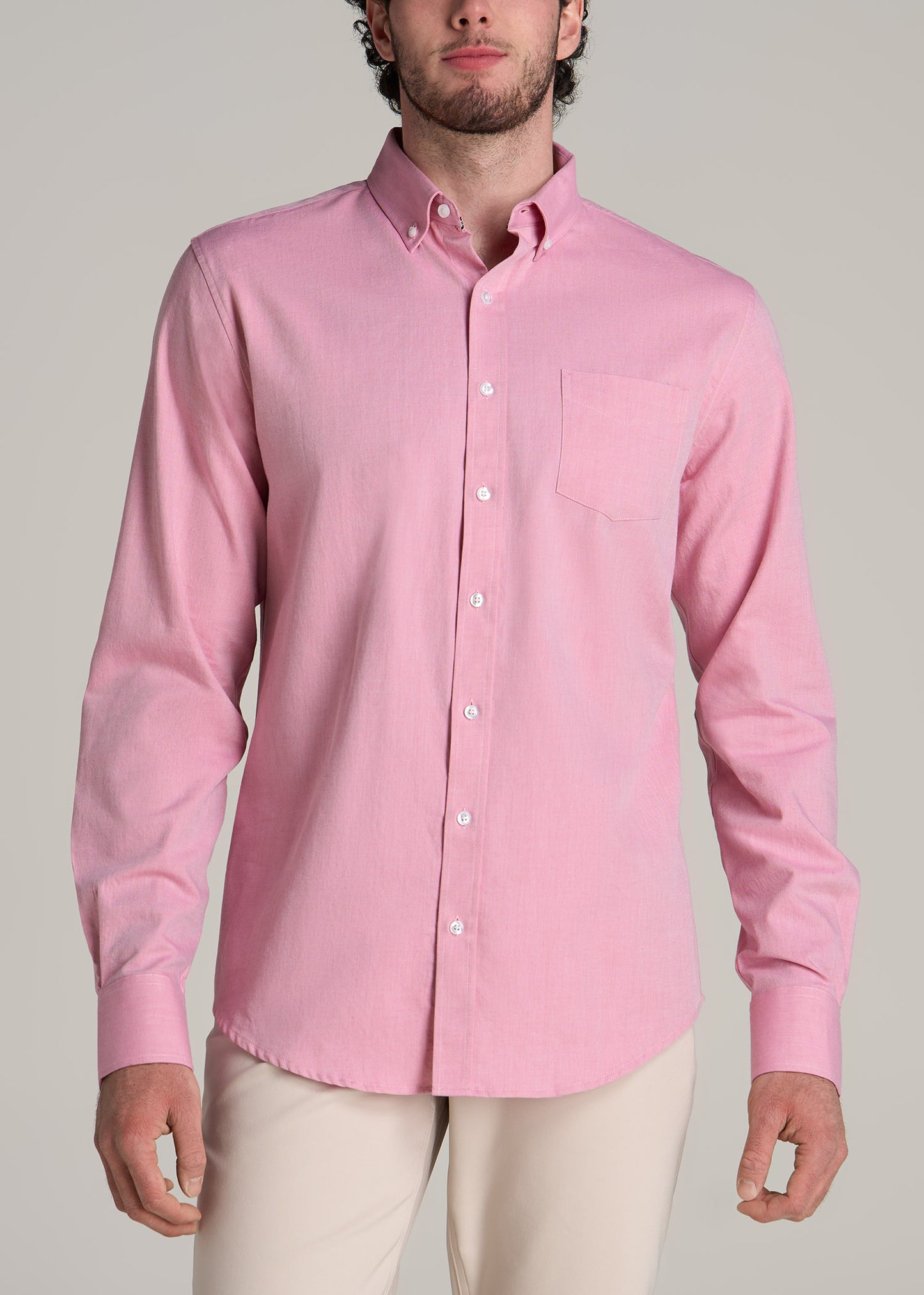 Soft-Wash Button-Up Shirt for Tall Men in Soft Rose