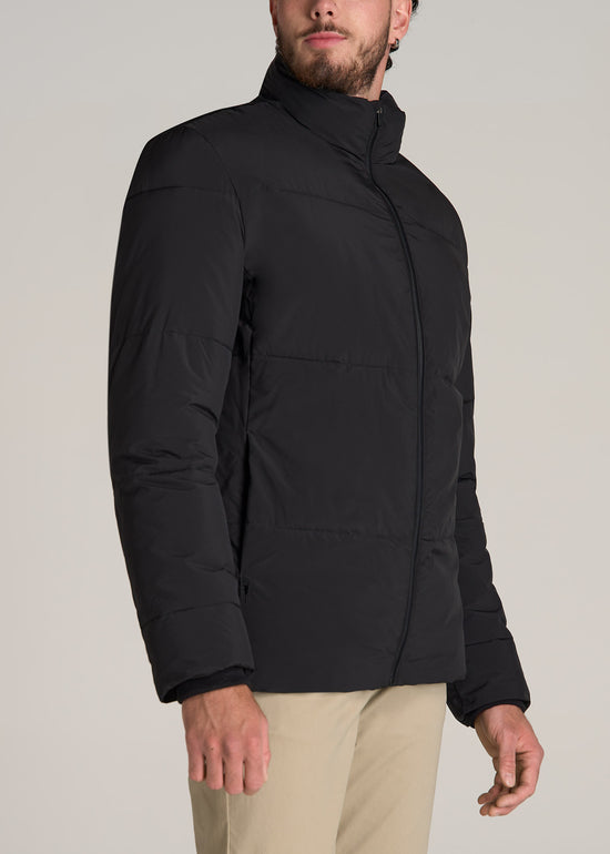 Tall Man wearing American Tall Stand Collar Puffer Jacket in Black