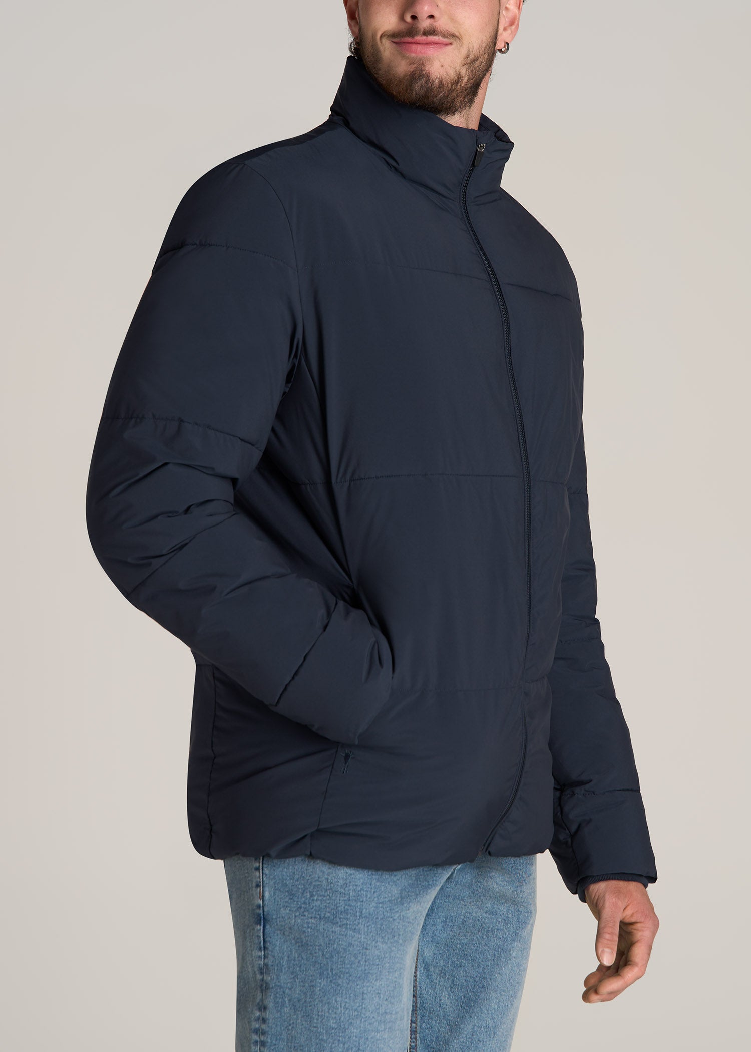 American-Tall-Men-Stand-Collar-Puffer-Coat-Evening-Blue-side