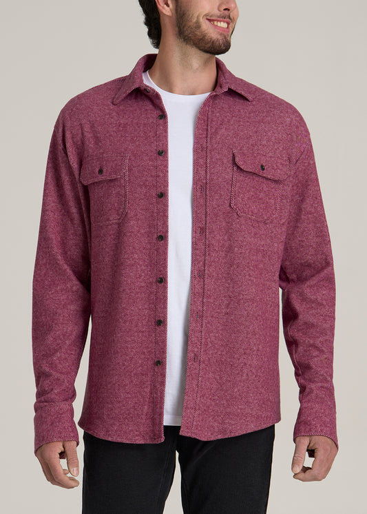 Stretch Flannel Button Tall Men's Shirt in Burgundy Twill