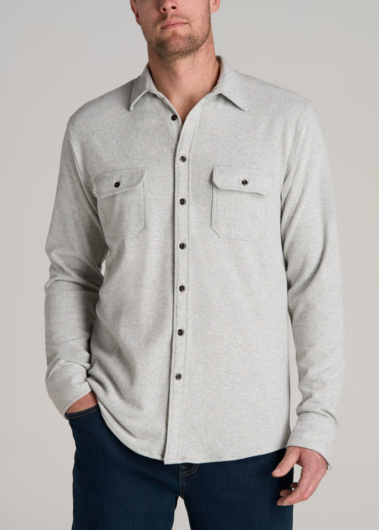 American-Tall-Men-Stretch-Flannel-Button-Shirt-Light-Grey-Mix-front