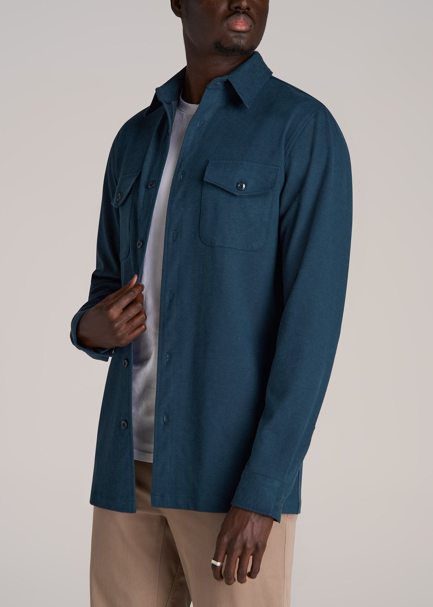 Stretch Knit Overshirt Men's in Bright Navy