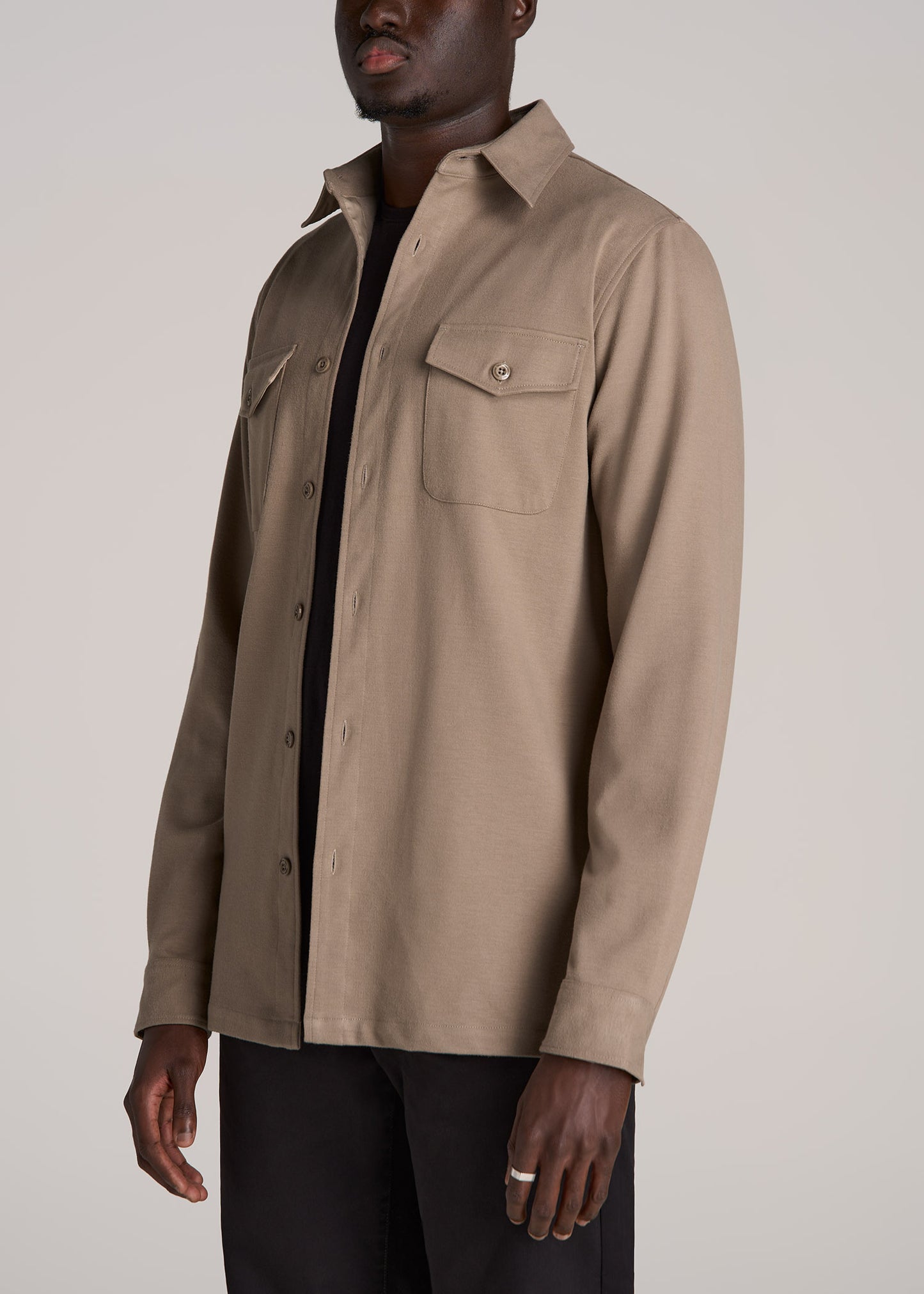 Stretch Knit Overshirt Men's in Dark Sand