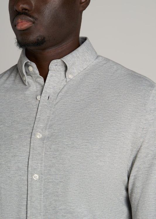 Stretch Knit Oxford Button Shirt for Tall Men in Ash Grey