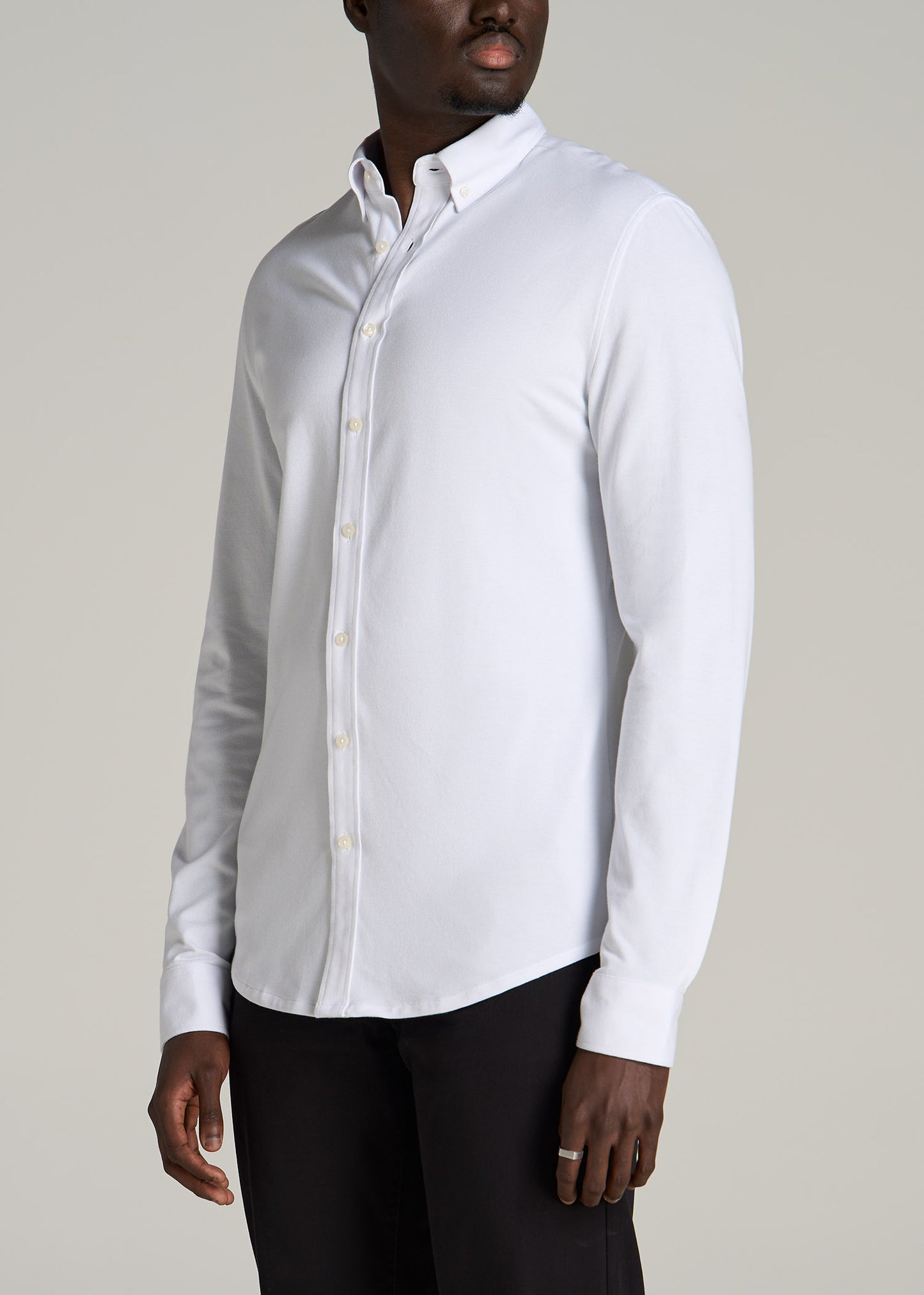 Stretch Knit Oxford Button Shirt for Tall Men in White