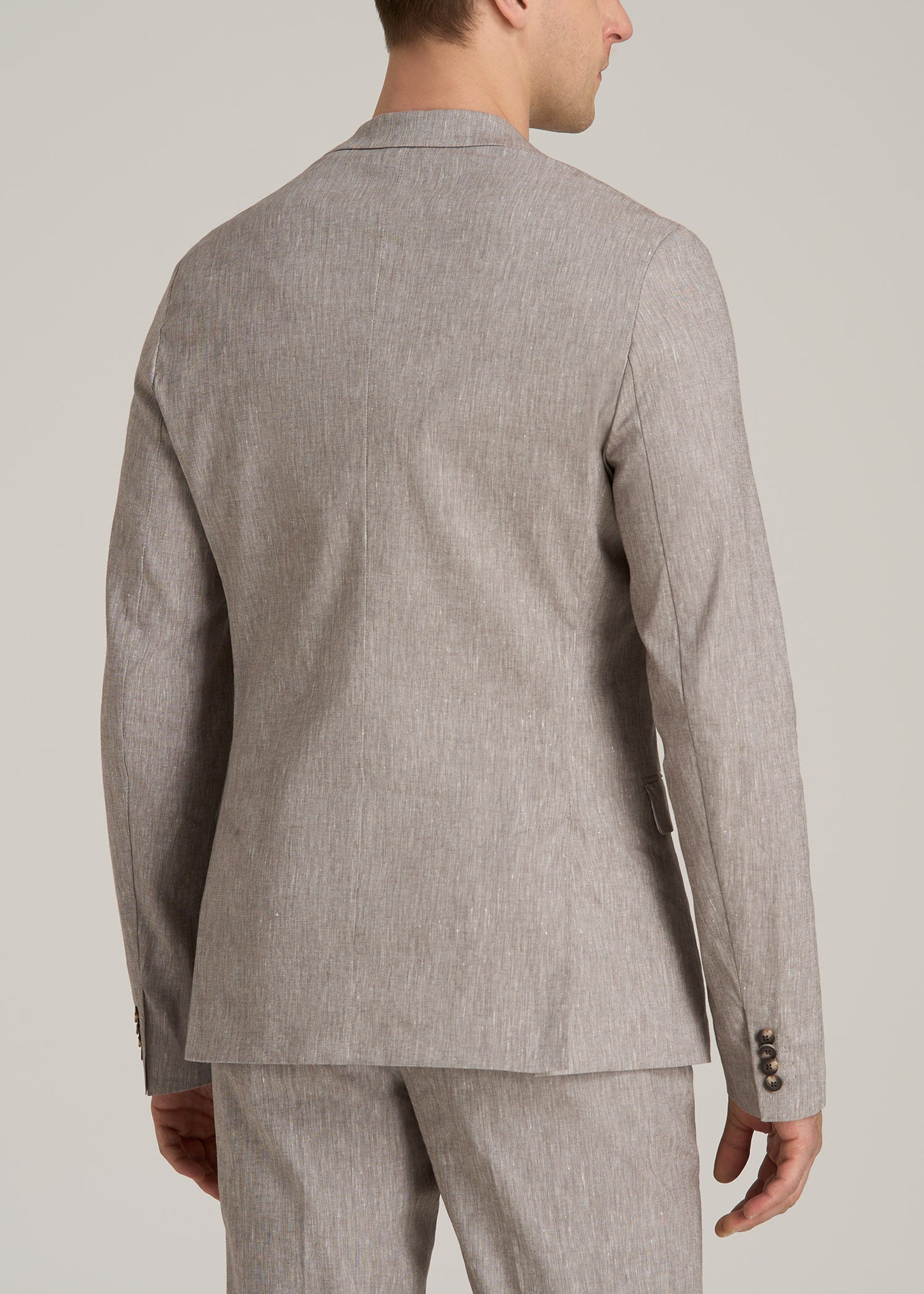 Stretch Linen Blazer for Tall Men in Brown Linen