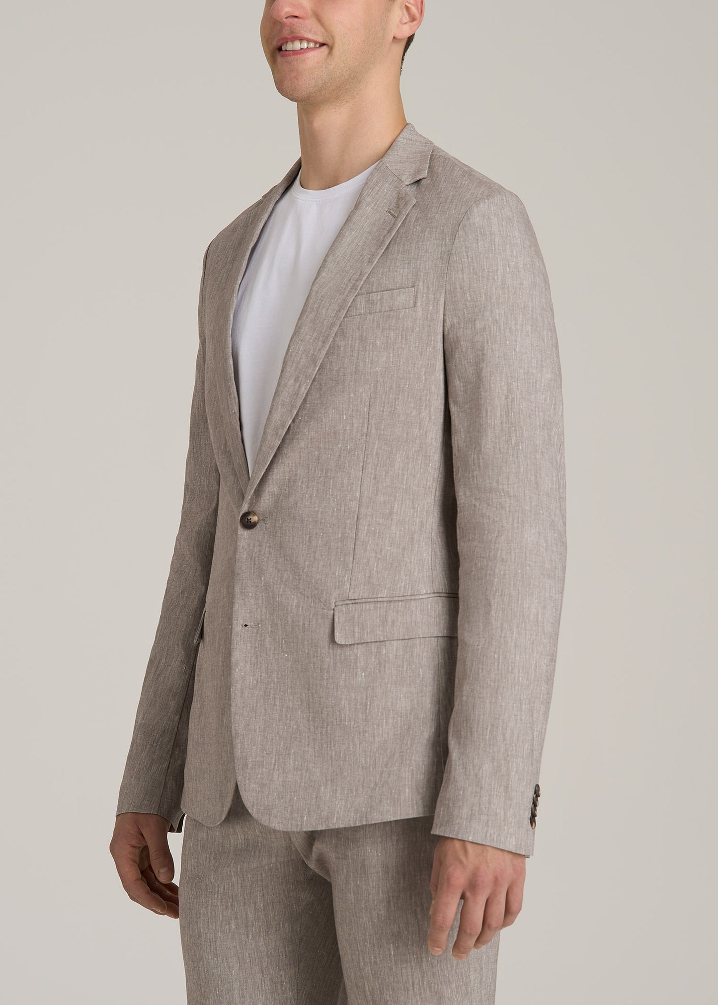 Stretch Linen Blazer for Tall Men in Brown Linen