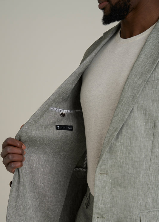 Stretch Linen Blazer for Tall Men in Climbing Ivy Linen