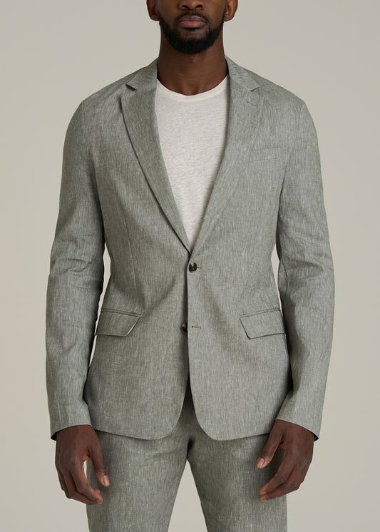 Stretch Linen Blazer for Tall Men in Climbing Ivy Linen