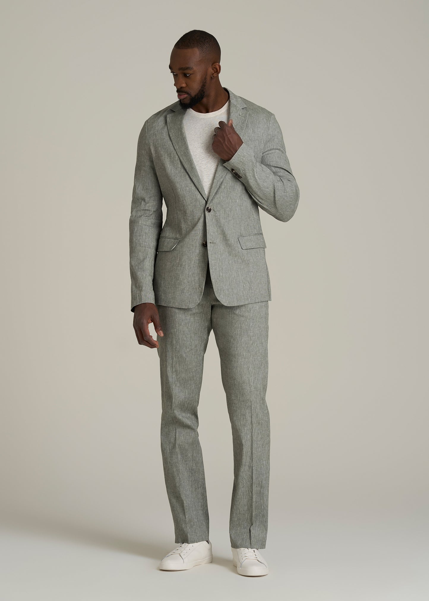 Stretch Linen Blazer for Tall Men in Climbing Ivy Linen