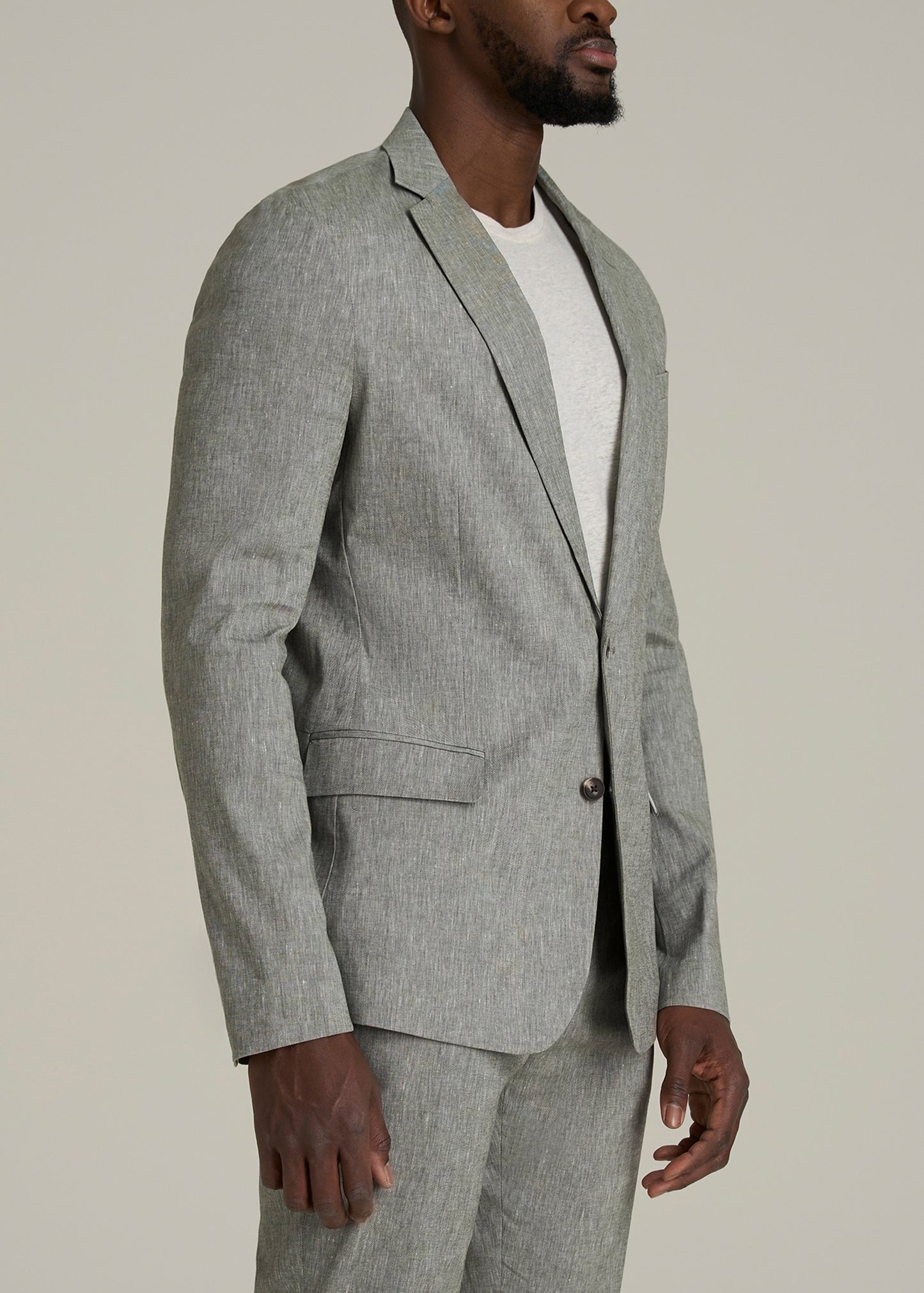 Stretch Linen Blazer for Tall Men in Climbing Ivy Linen