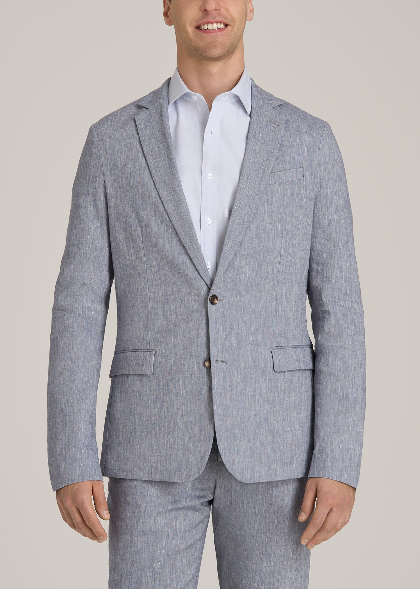 Stretch Linen Blazer for Tall Men in Navy Linen