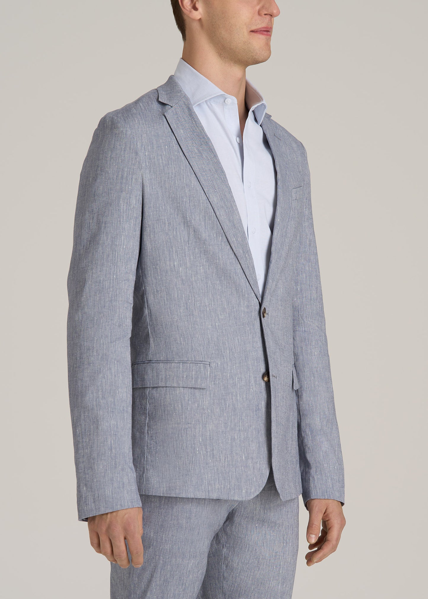 Stretch Linen Blazer for Tall Men in Navy Linen