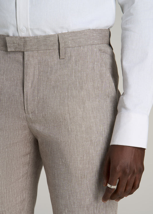 Stretch Linen Dress Pants for Tall Men in Brown Linen