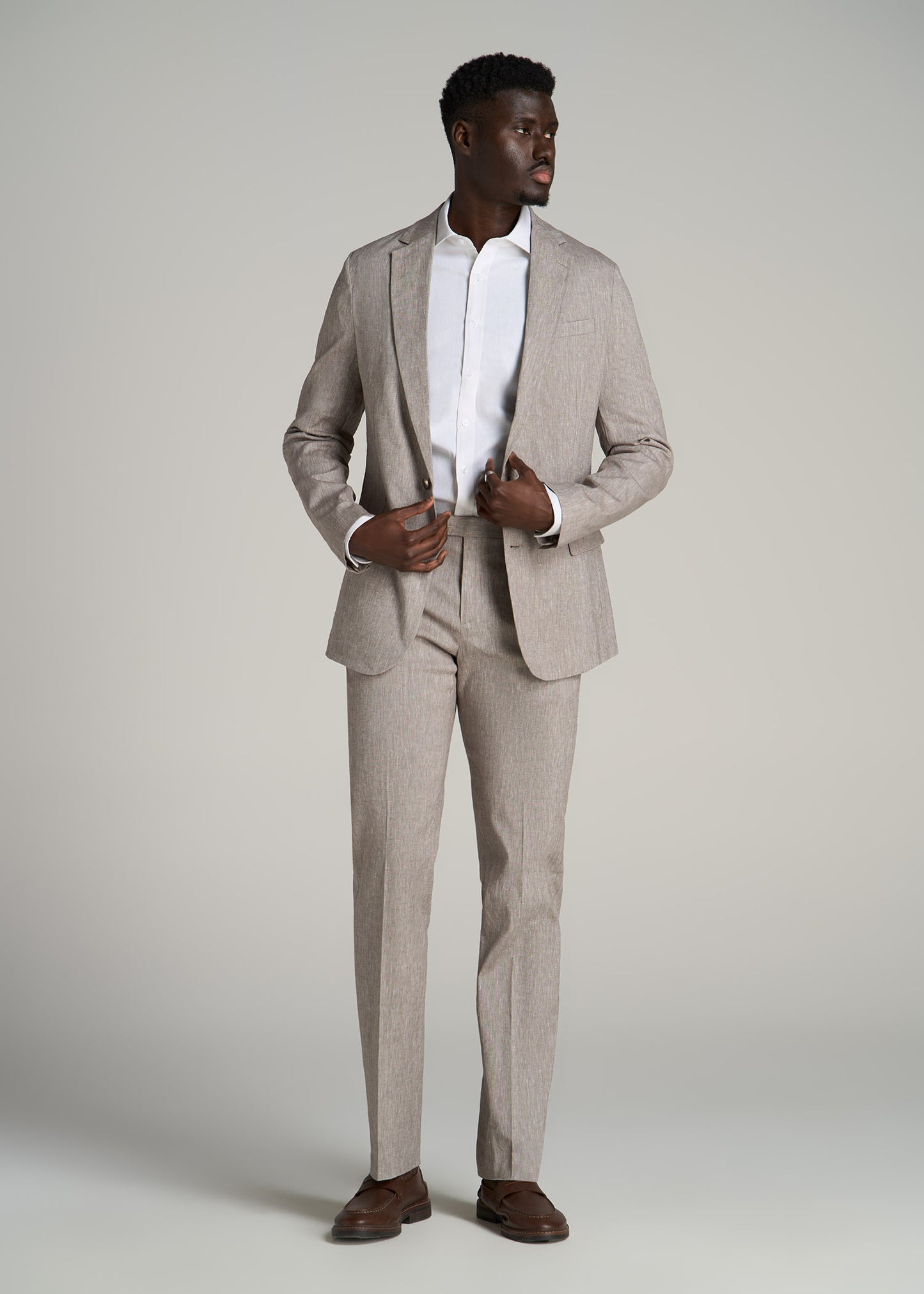 Stretch Linen Dress Pants for Tall Men in Brown Linen