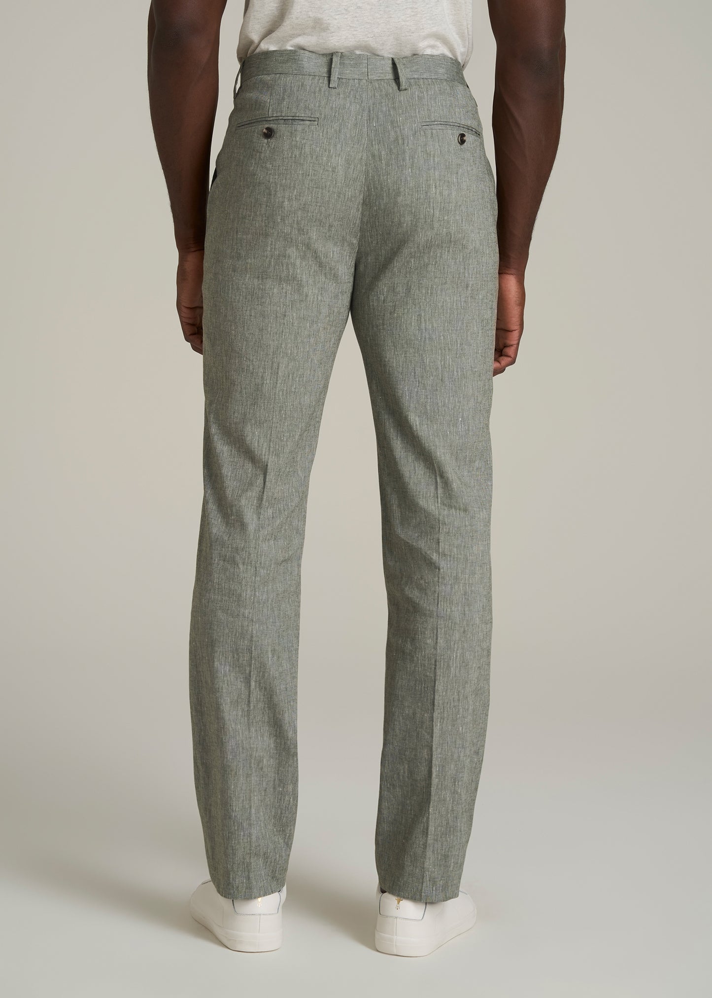 Stretch Linen Dress Pants for Tall Men in Climbing Ivy Linen