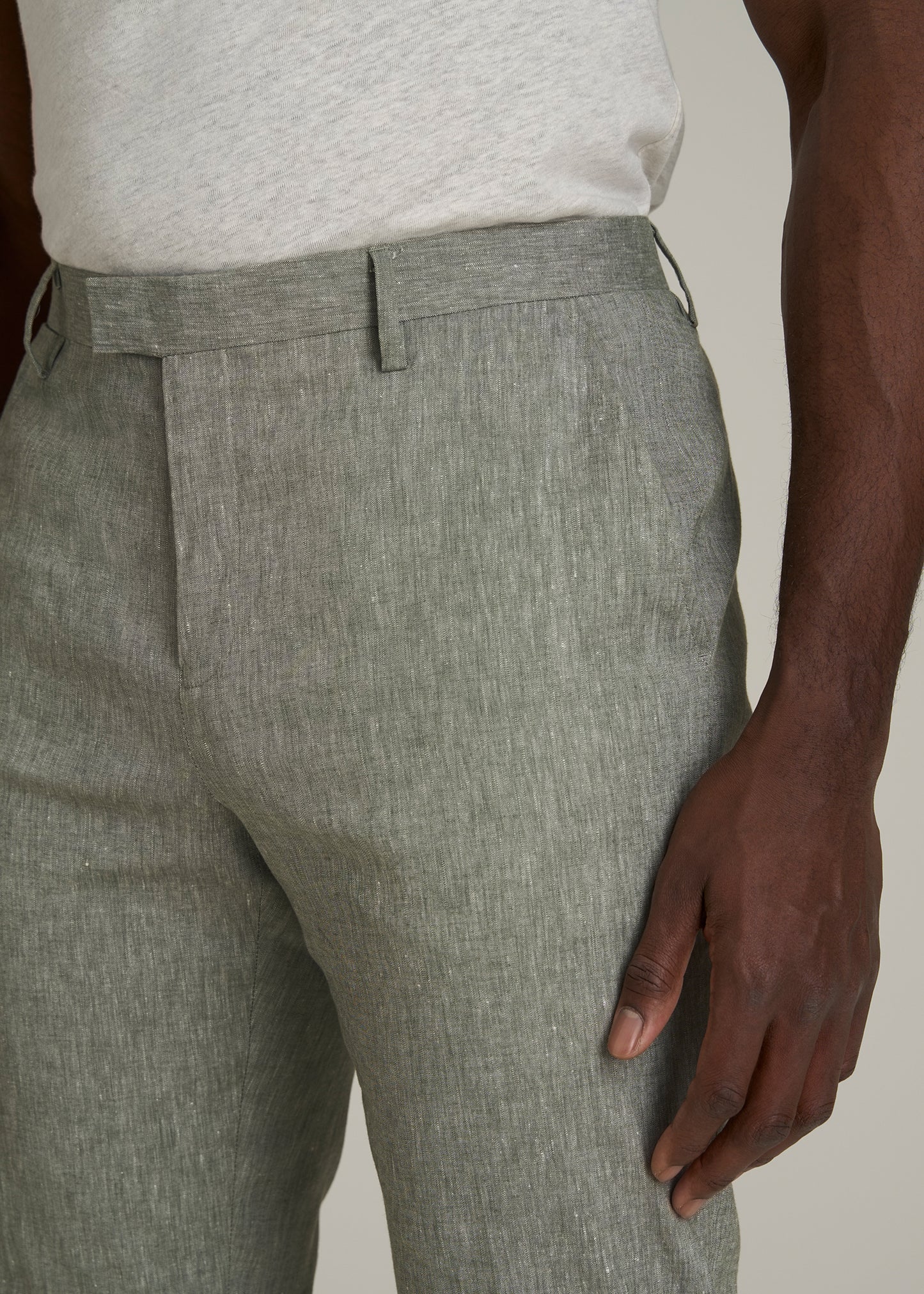 Stretch Linen Dress Pants for Tall Men in Climbing Ivy Linen