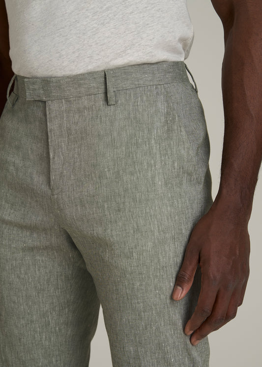 Stretch Linen Dress Pants for Tall Men in Climbing Ivy Linen